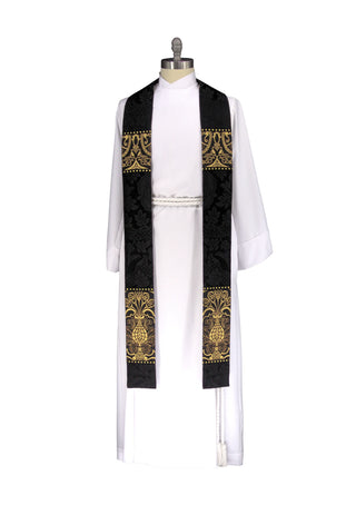 Black Gold Brocade Priest Stole | Black Gold Lent Priest Pastor Stole