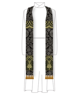 Black Gold Brocade Priest Stole | Black Gold Lent Priest Pastor Stole