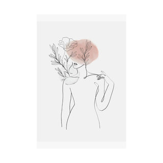 Boho Chic Minimalist Line Art - Female Figure with Floral Accents and Watercolor Splashes