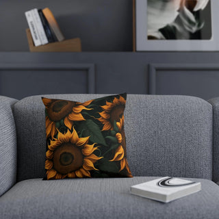 Boho Sun: Premium Square Cushion/Pillow with Sunflower Design for a Modern Minimalist Home