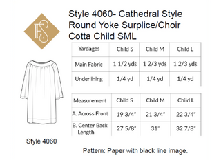 Cathedral Round Yoke Choir Cotta Style 4060, 4061, 4062, 4063|Church Vestment Sewing Pattern