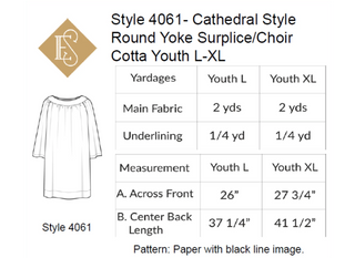 Cathedral Round Yoke Choir Cotta Style 4060, 4061, 4062, 4063|Church Vestment Sewing Pattern