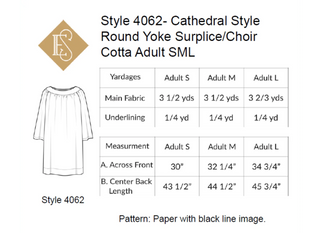 Cathedral Round Yoke Choir Cotta Style 4060, 4061, 4062, 4063|Church Vestment Sewing Pattern