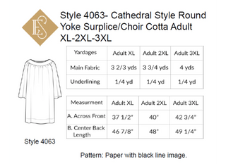 Cathedral Round Yoke Choir Cotta Style 4060, 4061, 4062, 4063|Church Vestment Sewing Pattern