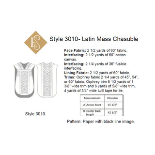 Chasuble Pattern Latin Mass Chasuble Sewing Pattern | Style 3010 Church Vestment