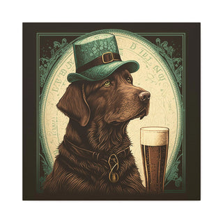 Chocolate Lab in Art Nouveau Style | Canvas Print of Furry Friend with Cold Beer