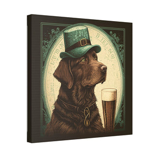 Chocolate Lab in Art Nouveau Style | Canvas Print of Furry Friend with Cold Beer