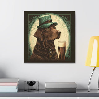 Chocolate Lab in Art Nouveau Style | Canvas Print of Furry Friend with Cold Beer