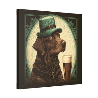 Chocolate Lab in Art Nouveau Style | Canvas Print of Furry Friend with Cold Beer