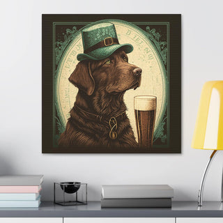 Chocolate Lab in Art Nouveau Style | Canvas Print of Furry Friend with Cold Beer