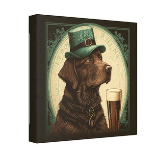 Chocolate Lab in Art Nouveau Style | Canvas Print of Furry Friend with Cold Beer