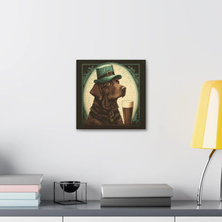 Chocolate Lab in Art Nouveau Style | Canvas Print of Furry Friend with Cold Beer