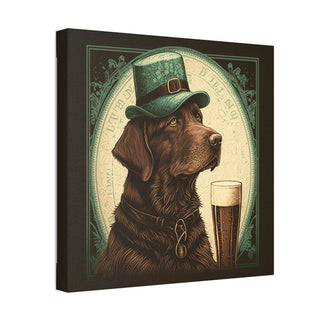 Chocolate Lab in Art Nouveau Style | Canvas Print of Furry Friend with Cold Beer