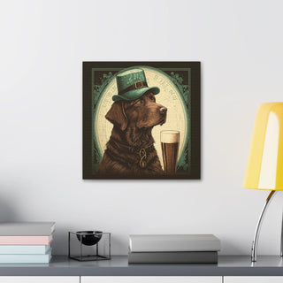 Chocolate Lab in Art Nouveau Style | Canvas Print of Furry Friend with Cold Beer