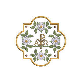 Christmas Rose Quatrefoil Chi Rho Digital Embroidery | Christmas Design