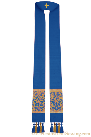 Clergy Stole in the St. Gregory Style #2 | Pastoral and Priests Stoles - Royal Blue