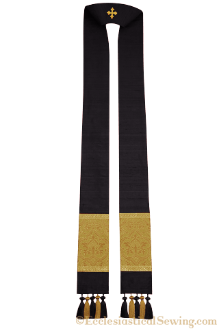 Clergy Stole in the St. Gregory Style #2 | Pastoral and Priests Stoles - Black