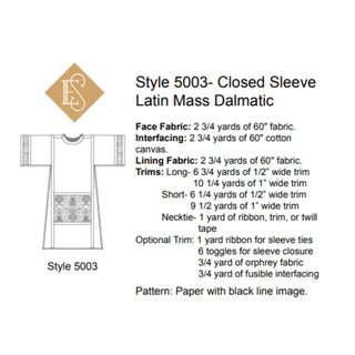 Closed Sleeve Latin Mass Dalmatic | Style 5003 Church Vestment Sewing Pattern