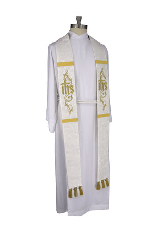 Dayspring IHS Flourish Clergy Stole|Pastor Priest White Stole Festival