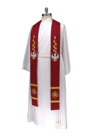 Dove Pentecost Clergy Stole | Red Pentecost Pastor Priest Stole