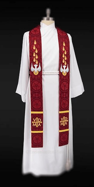 Dove Pentecost Clergy Stole | Red Pentecost Pastor Priest Stole