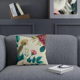 Effortless Boho: Premium Square Cushion/Pillow with Floral/Botanical Design for a Modern Minimalist Home