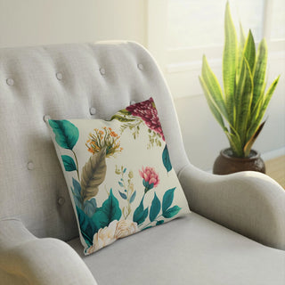 Effortless Boho: Premium Square Cushion/Pillow with Floral/Botanical Design for a Modern Minimalist Home