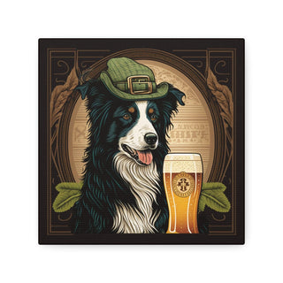 Elegant Art Nouveau Border Collie with Green Hat Canvas Print for Home Decor