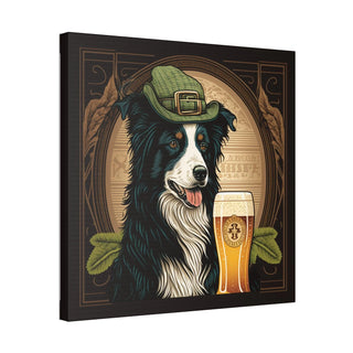 Elegant Art Nouveau Border Collie with Green Hat Canvas Print for Home Decor