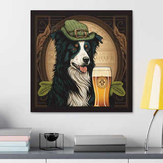 Elegant Art Nouveau Border Collie with Green Hat Canvas Print for Home Decor