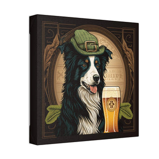 Elegant Art Nouveau Border Collie with Green Hat Canvas Print for Home Decor