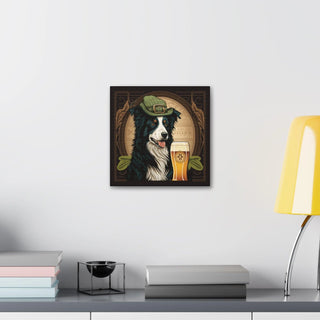 Elegant Art Nouveau Border Collie with Green Hat Canvas Print for Home Decor