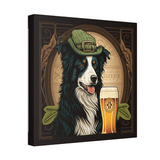 Elegant Art Nouveau Border Collie with Green Hat Canvas Print for Home Decor