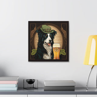 Elegant Art Nouveau Border Collie with Green Hat Canvas Print for Home Decor