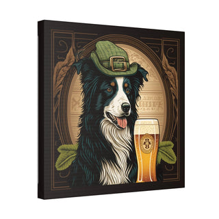 Elegant Art Nouveau Border Collie with Green Hat Canvas Print for Home Decor