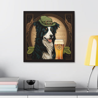 Elegant Art Nouveau Border Collie with Green Hat Canvas Print for Home Decor