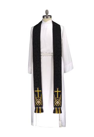 Eleison Lattice Priest Stole in Black | Black Pastor Priest Stole