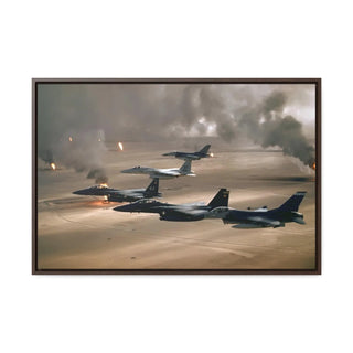 Framed Canvas For Man Cave Gift For him Modern Poster USA Military Wall Art For Dad - Fly over Kuwaiti oil fires