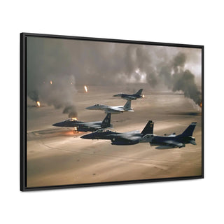 Framed Canvas For Man Cave Gift For him Modern Poster USA Military Wall Art For Dad - Fly over Kuwaiti oil fires