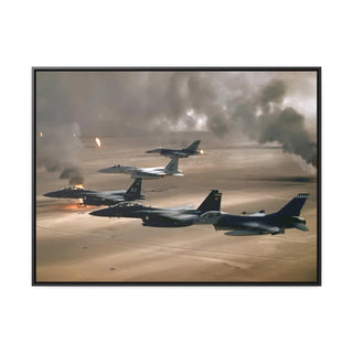 Framed Canvas For Man Cave Gift For him Modern Poster USA Military Wall Art For Dad - Fly over Kuwaiti oil fires