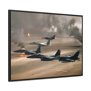 Framed Canvas For Man Cave Gift For him Modern Poster USA Military Wall Art For Dad - Fly over Kuwaiti oil fires