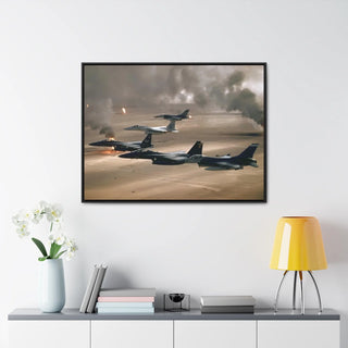 Framed Canvas For Man Cave Gift For him Modern Poster USA Military Wall Art For Dad - Fly over Kuwaiti oil fires