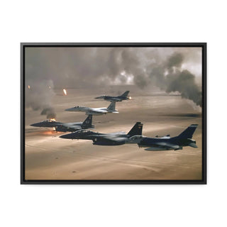 Framed Canvas For Man Cave Gift For him Modern Poster USA Military Wall Art For Dad - Fly over Kuwaiti oil fires