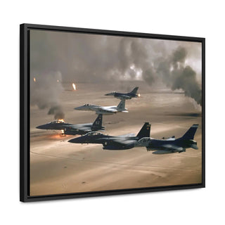 Framed Canvas For Man Cave Gift For him Modern Poster USA Military Wall Art For Dad - Fly over Kuwaiti oil fires