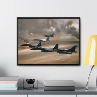 Framed Canvas For Man Cave Gift For him Modern Poster USA Military Wall Art For Dad - Fly over Kuwaiti oil fires