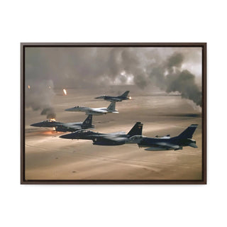 Framed Canvas For Man Cave Gift For him Modern Poster USA Military Wall Art For Dad - Fly over Kuwaiti oil fires