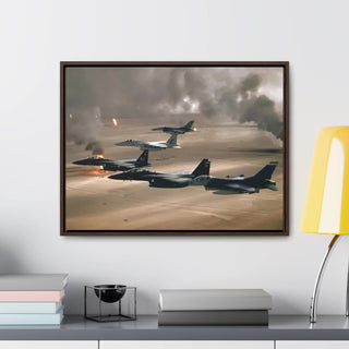 Framed Canvas For Man Cave Gift For him Modern Poster USA Military Wall Art For Dad - Fly over Kuwaiti oil fires