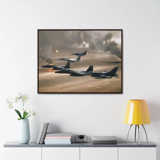 Framed Canvas For Man Cave Gift For him Modern Poster USA Military Wall Art For Dad - Fly over Kuwaiti oil fires