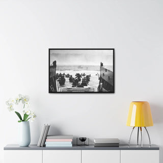 Framed Canvas Man Cave Gift For him Modern Poster USA Military Wall Art For Dad - U.S. Disembark Normandy, France, June 6, 1944.