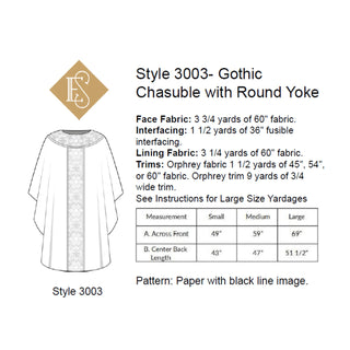 Gothic Chasuble  Sewing Pattern Round Yoke Column Orphrey | Style 3003 Gothic Chasuble